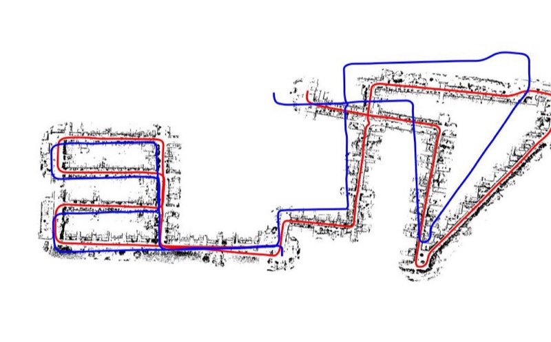 Particle-filter SLAM map and estimated trajectory